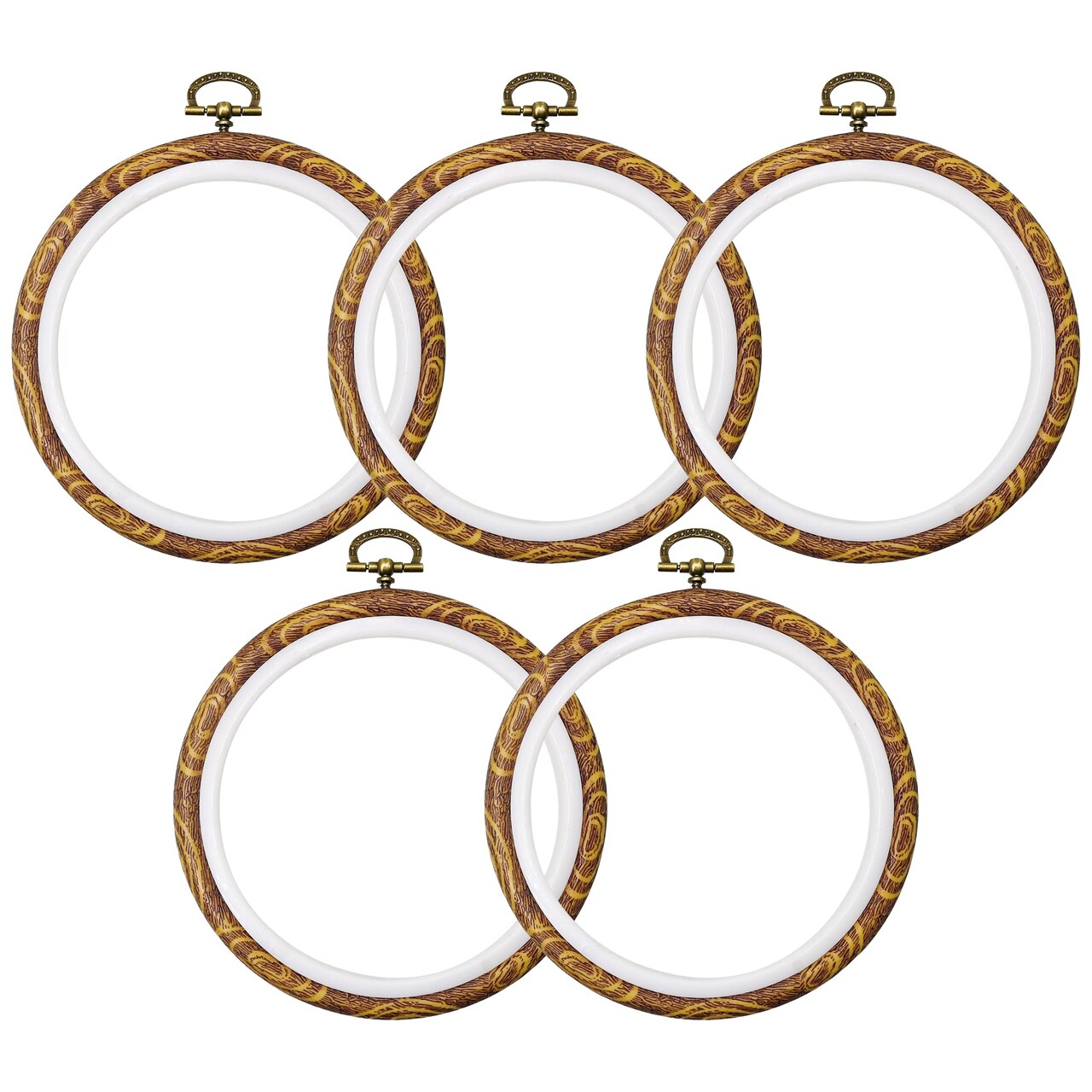 5Inch Round Embroidery Hoops - 5PCS 12CM Decorative Cross Stitch Display Frames, Embroidery Hoops Circle Imitation Wood Craft Sewing Tools